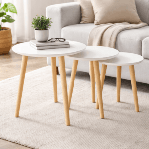 طقم ترابيزات جانبية 3 قطع خشب زان طبيعي