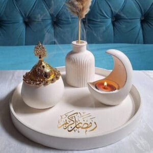 طقم ديكور رمضاني كامل - صينية ,مبخرة ,هلال و شمعة