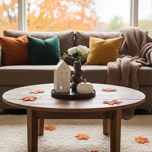 مجموعة ديكور خريفي مودرن (صينية 25 سم + بيت هوم + يقطينة)